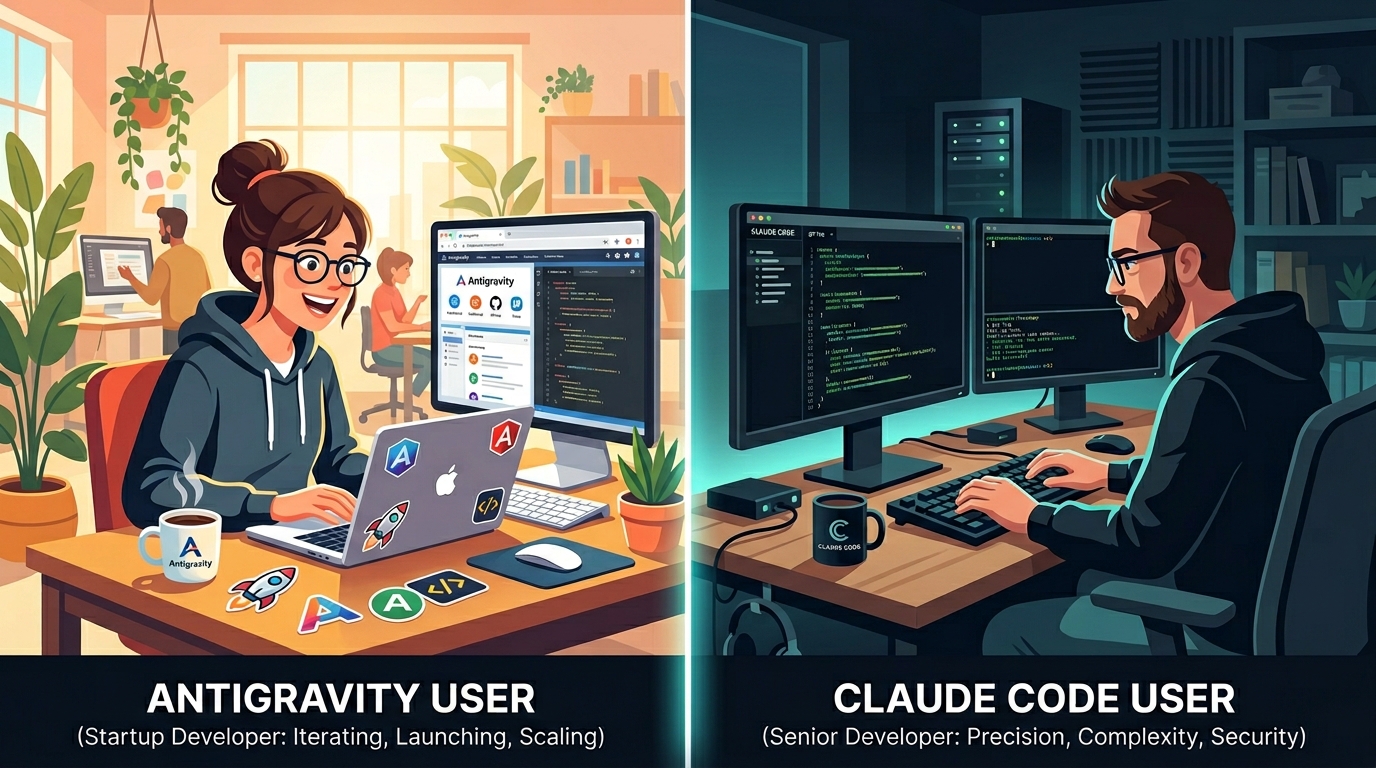 Antigravity user startup developer vs Claude Code user senior developer — who should use antigravity vs claude code in 2026