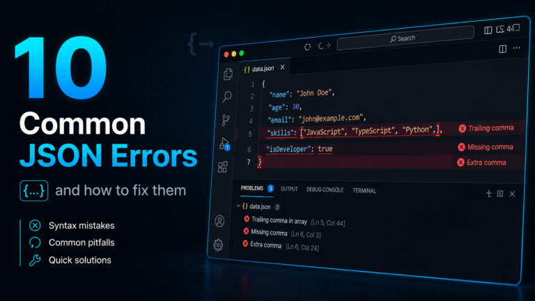 10 common JSON errors and how to fix them shown in VS Code editor